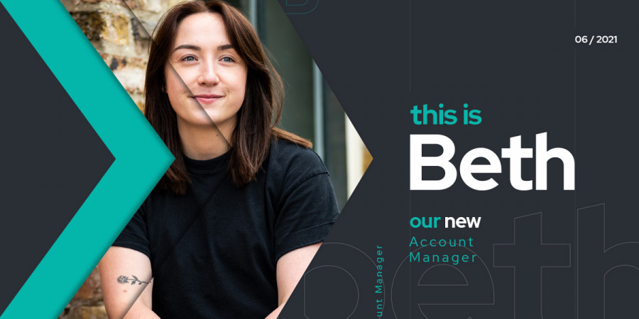 Image of Beth Fell sat on a step outside within the grey and teal Click branding
